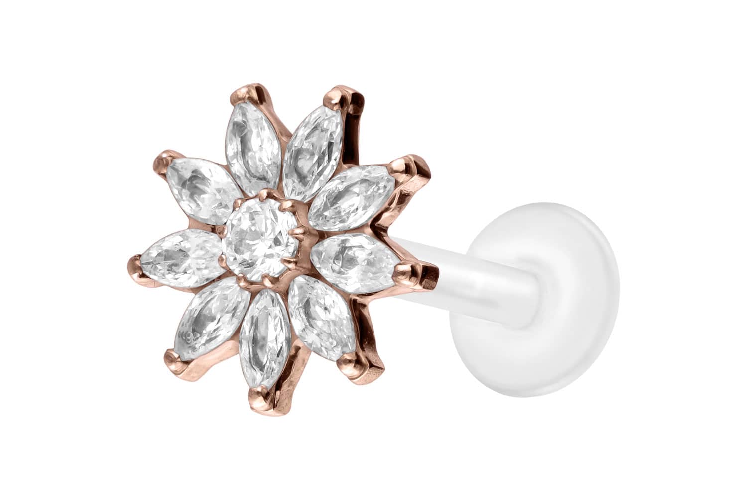 PTFE Labret Piercing mit Innengewinde + Titan-Aufsatz KRISTALLBLUME